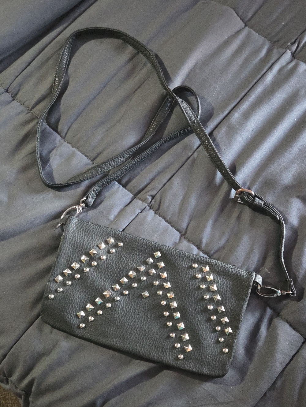 Black Rivet Black Stud Punk Minimalist Bag. 2 Pockets